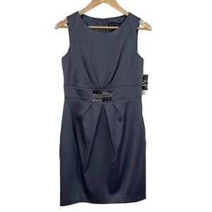 Sandra Darren Sheath Dress Sz 8 Dark Grey Matte Satin Beaded Gems Cocktail Party